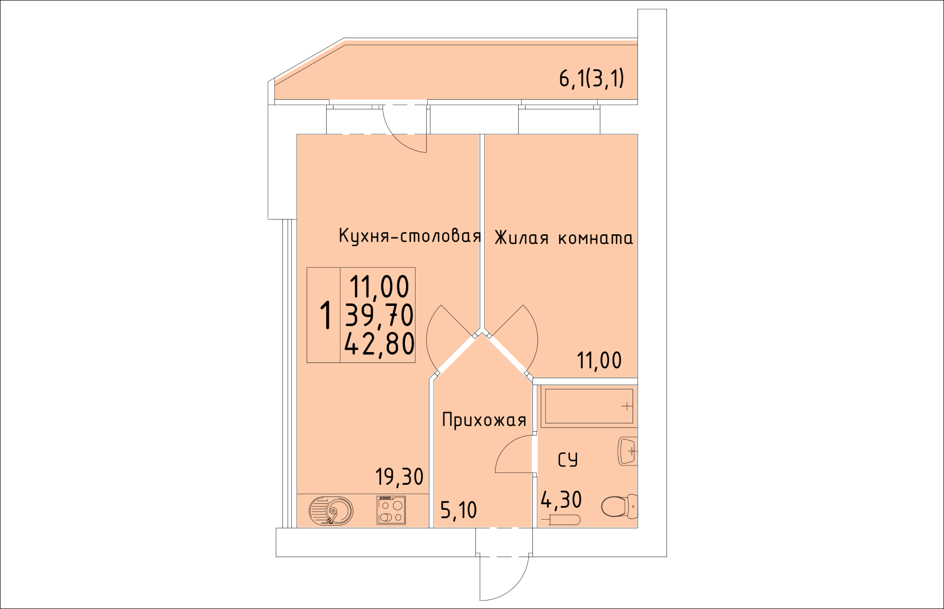 планировка квартиры 43 м2